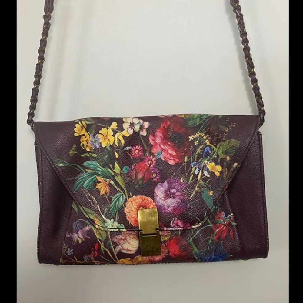 Elliott Lucca Floral Burgundy Crossbody Pocketbook Purse Bag